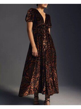 Anthropologie Catalina Velvet Button Front Dress Womens 6 Elegant Feminine